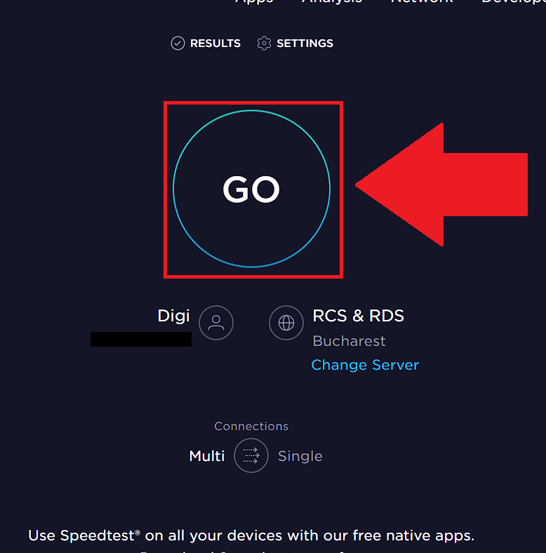 Select "Go" on Speedtest.org
