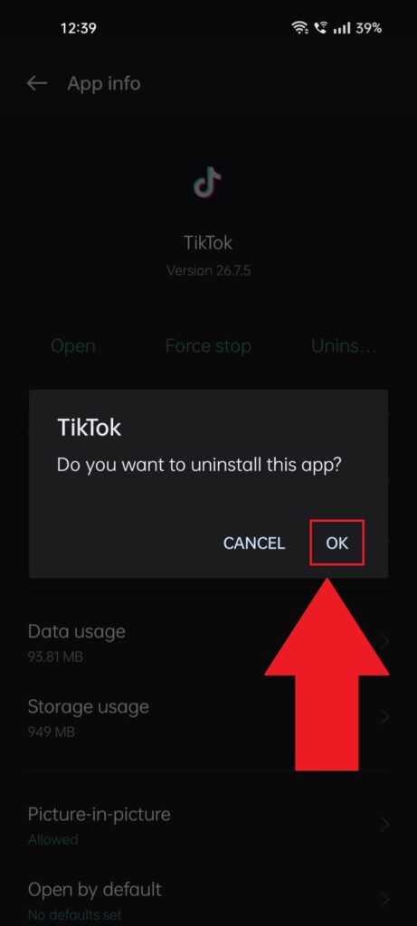 Confirm by selecting "Ok"