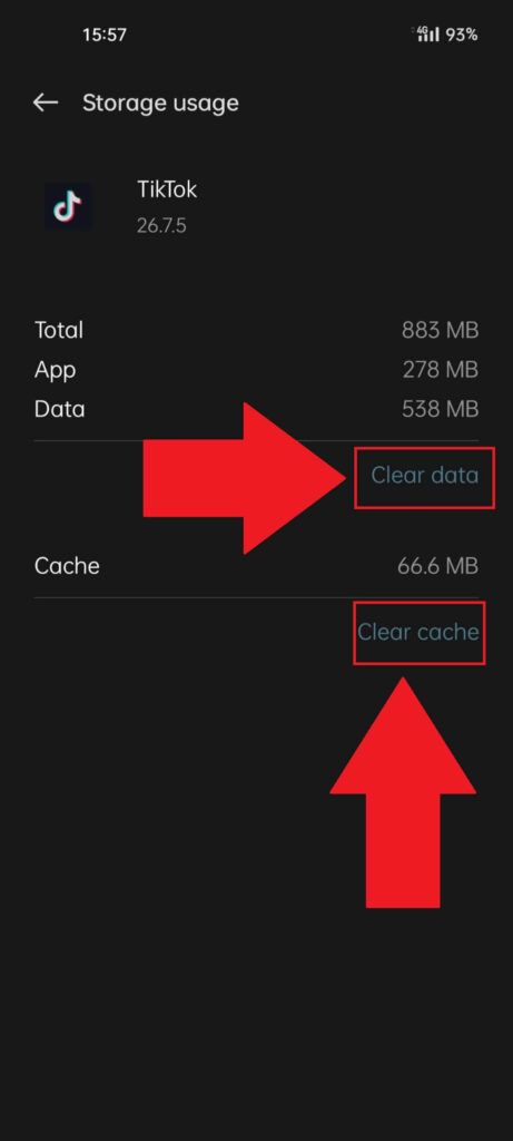 Clear the data and cache