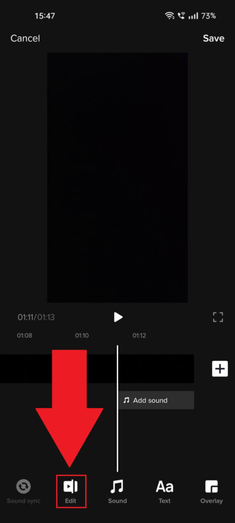 TikTok video editing screen where the "Edit" button is highlighted