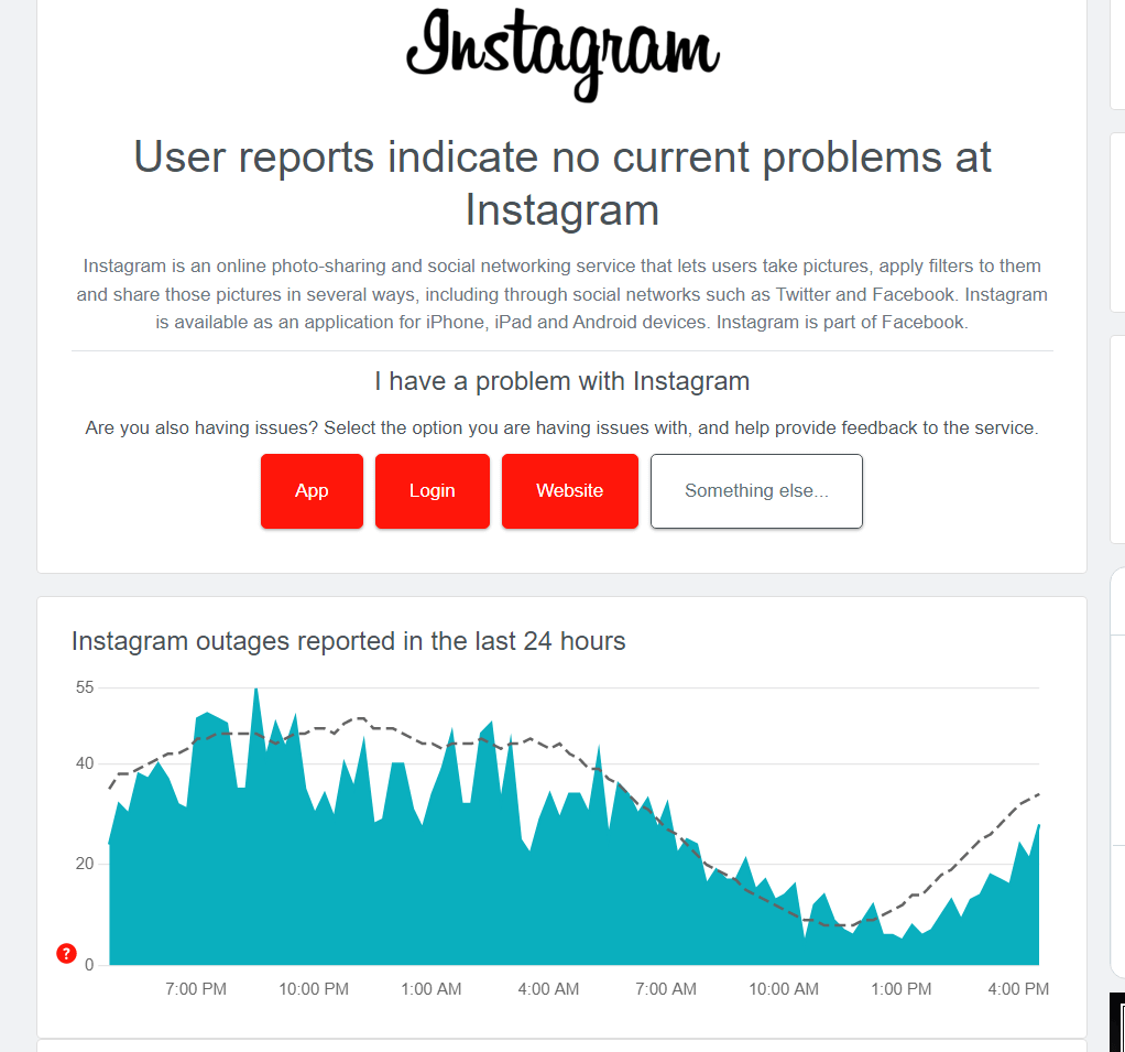 DownDetector website showing the status of the Instagram servers