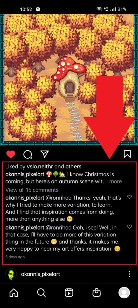 Instagram post comments highlighting the comments section