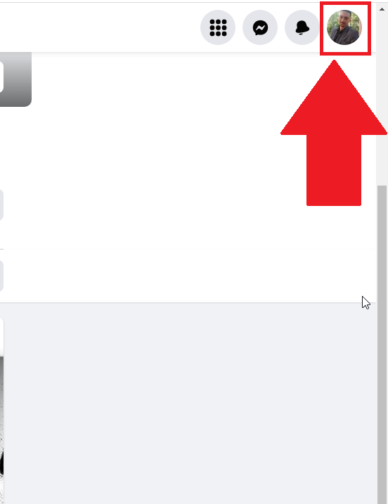 Facebook showing the profile icon selected in the top-right corner