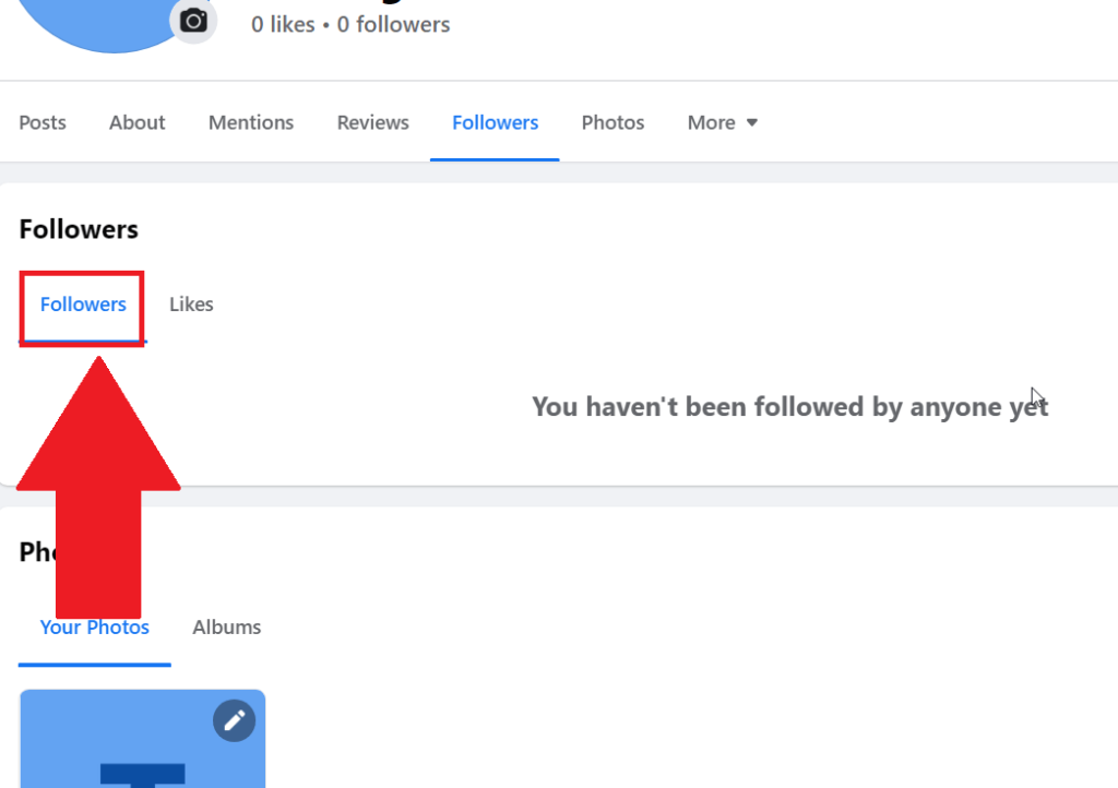 Facebook "Followers" page showing the "Followers" option selected