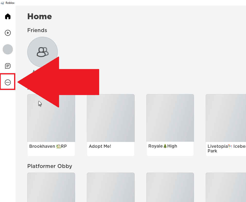  Roblox desktop app showing the three-dot icon highlighted in red