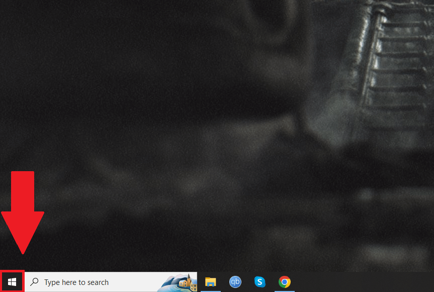 Windows desktop showing the "Start" icon highlighted in the bottom-left corner