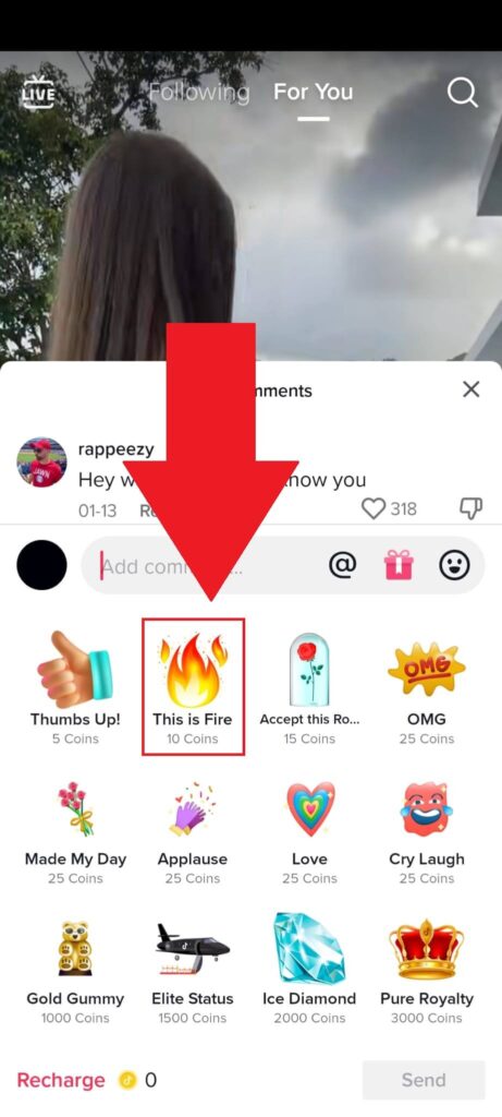 TikTok Gifts section showing one of the gifts highlighted