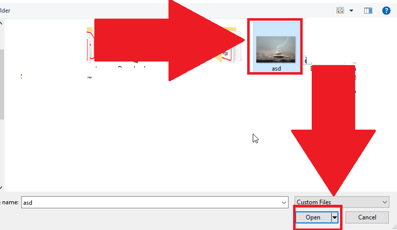 Windows Explorer showing the new profile picture, and the "Open" button highlighted