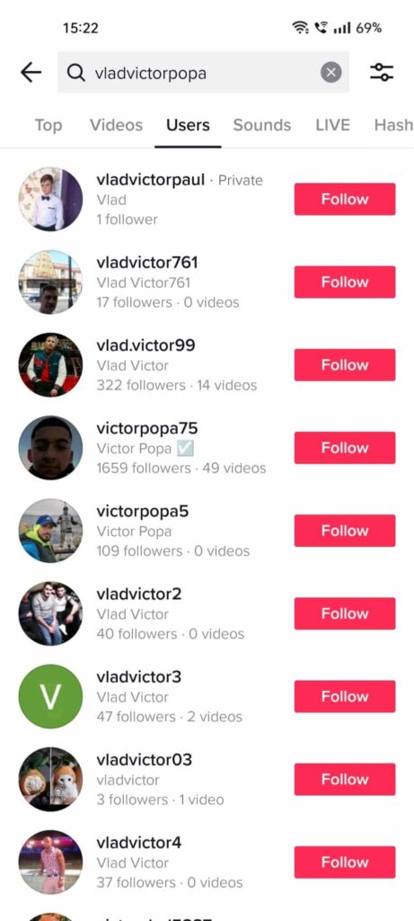 TikTok search results