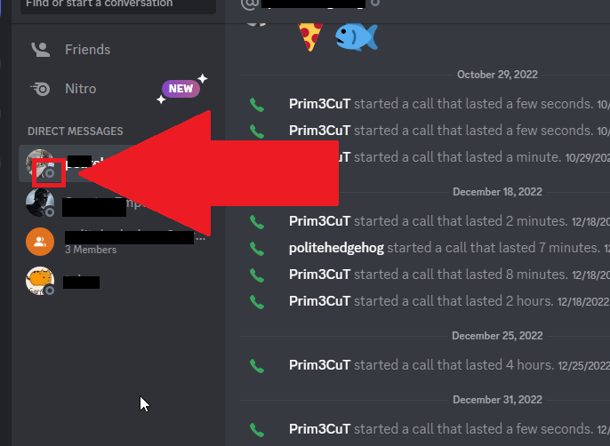 Discord chat window showing a person's Online status