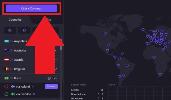 ProtonVPN main interface showing the "Quick Connect" button highlighted