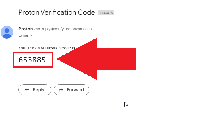 Email provider showing the Proton Verification code highlighted in red