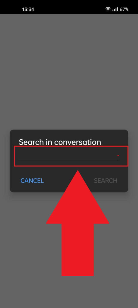 Messenger "Search in conversation" window where you can search for keywords in a friend's chat