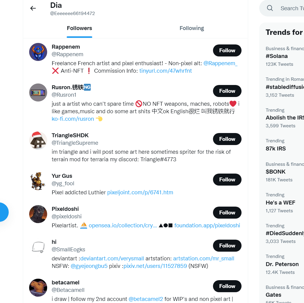Twitter Followers list of a user showing all the people who are following that user