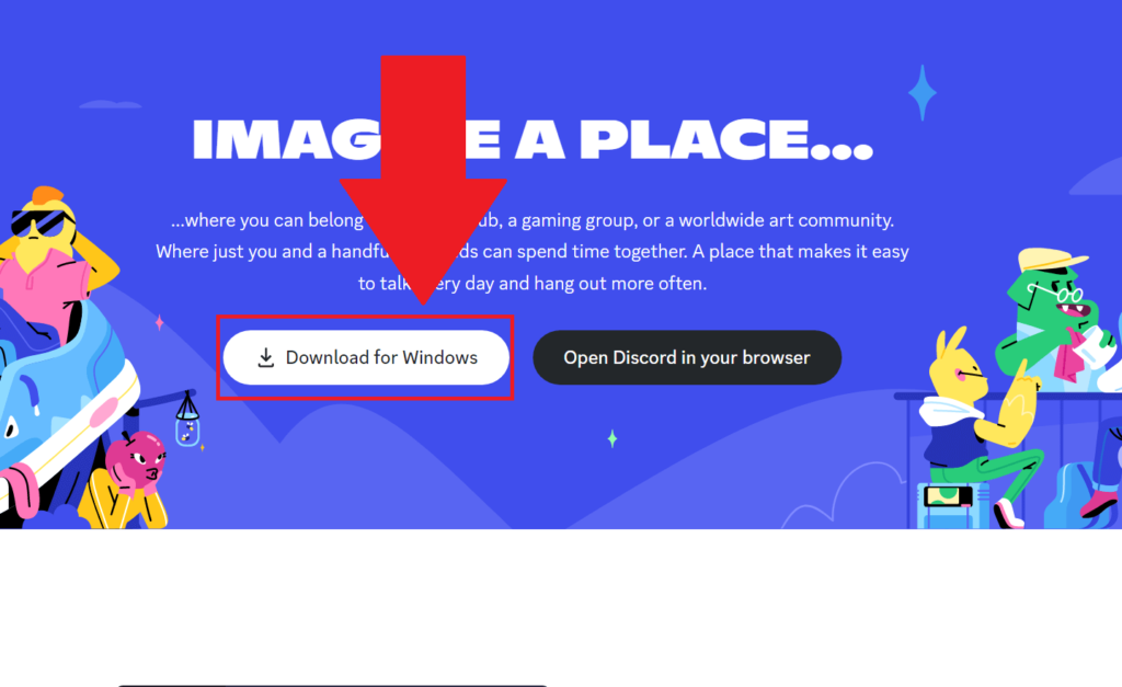 Discord official website where the "Download for Windows" option is highlighted
