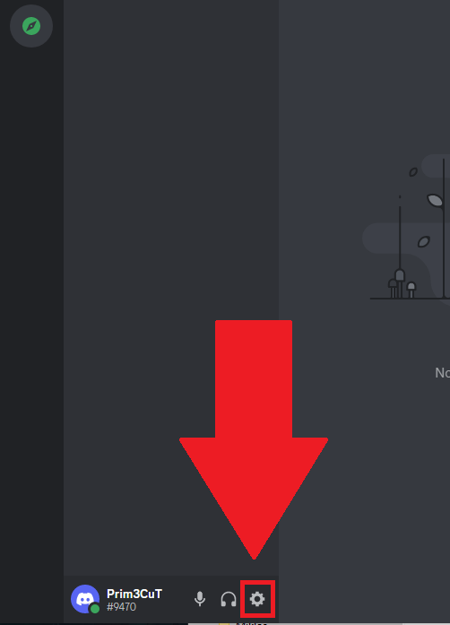 Discord app showing the Gear icon (settings) highlighted in the bottom-left corner