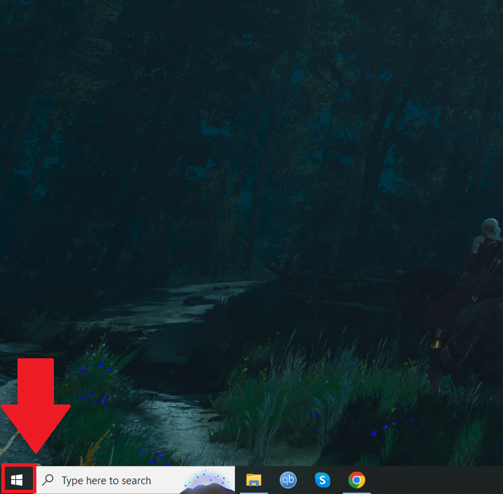 Desktop computer (Windows 10) showing the Start button highlighted in red