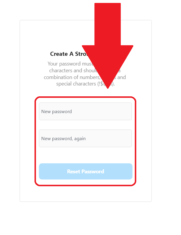 Instagram password reset screen where the two password-related fields and the "Reset Password" option are highlighted in red
