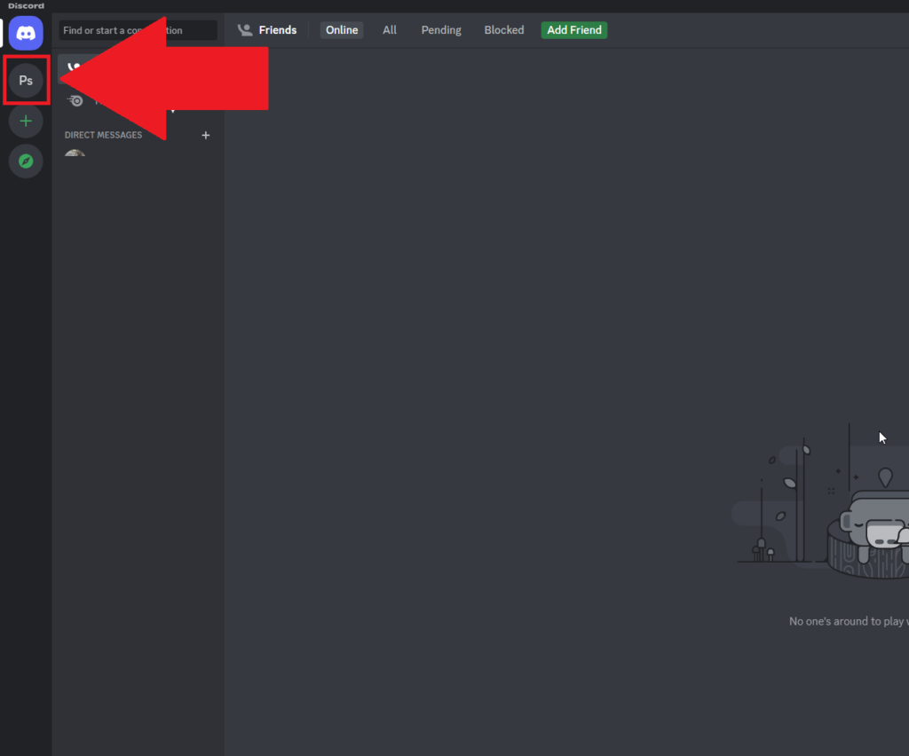 Discord desktop app showing my server icon highlighted on the left-hand side menu