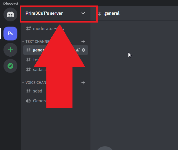 Discord server page showing the server's name highlighted in the top-left corner