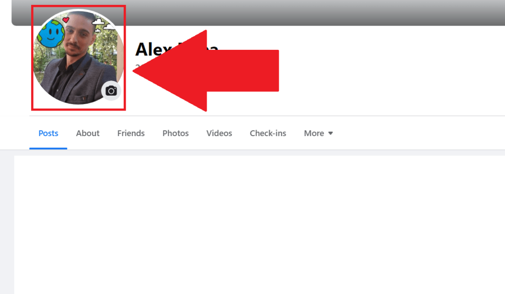 Facebook profile page showing the user's profile picture highlighted in the top-left corner