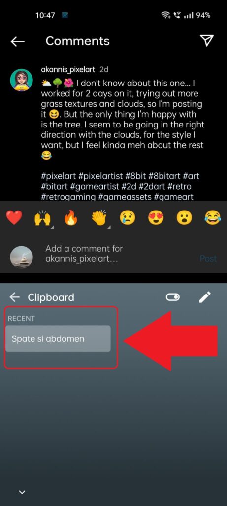 Keyboard clipboard showing recent things copied to it highlighted in red