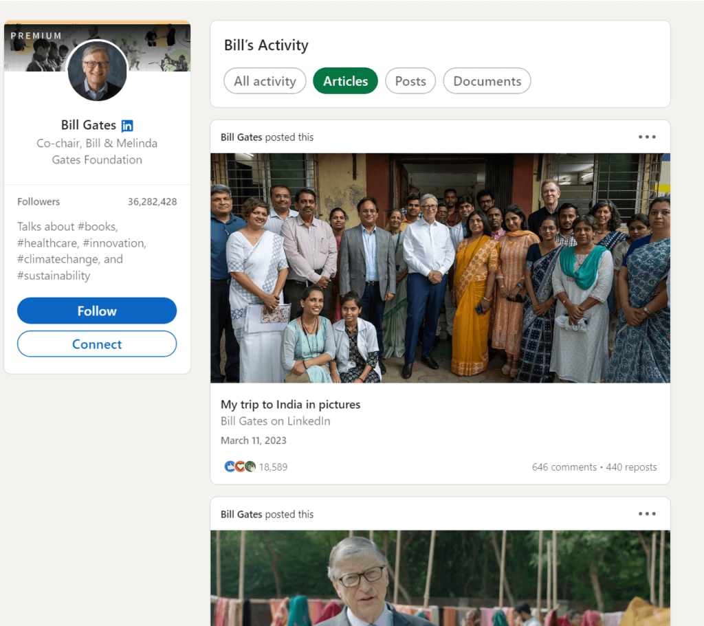 Bill Gates' official profile page on LinkedIn