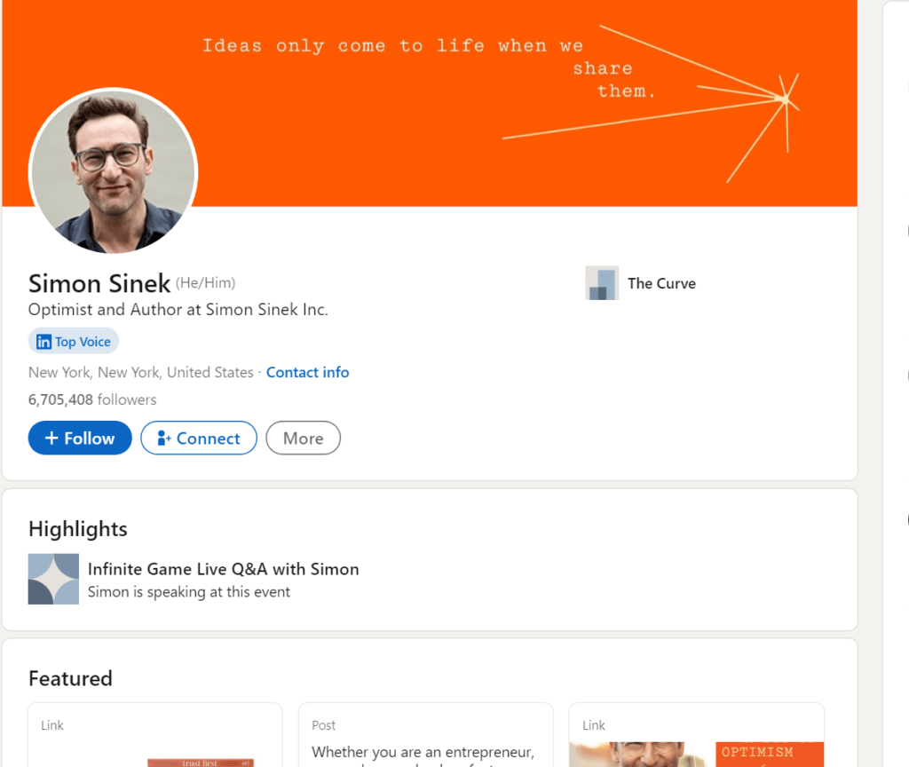 Simon Sinek's official profile page on LinkedIn