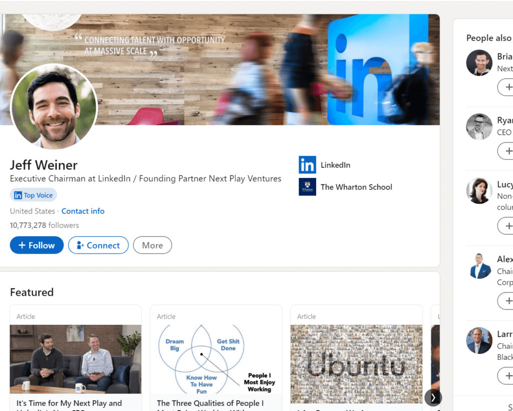 Jeff Weiner's official profile page on LinkedIn