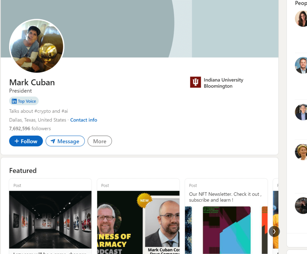 Mark Cuban's official profile page on LinkedIn