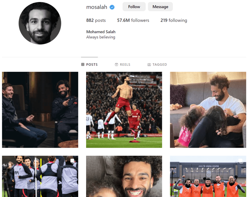 Mohamed Salah official profile page on Instagram