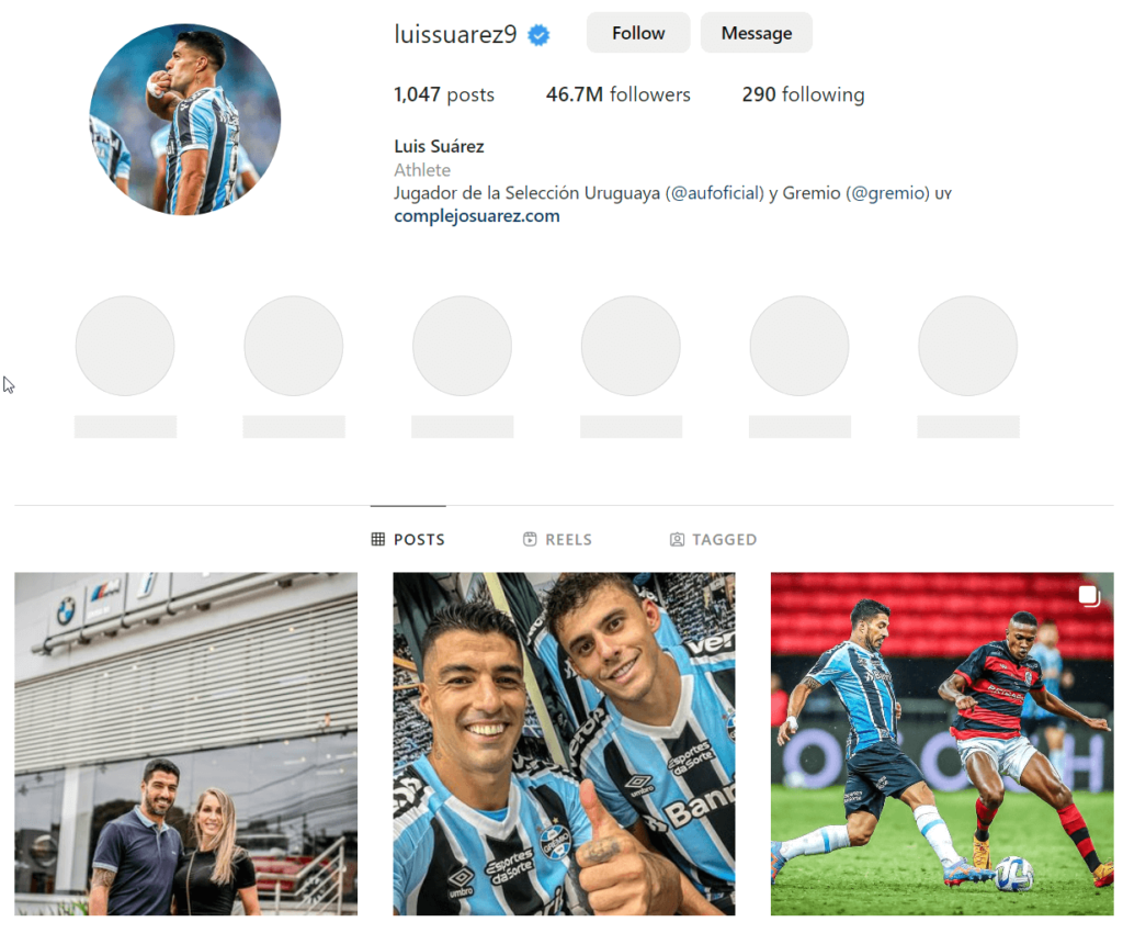 Luis Suarez official profile page on Instagram