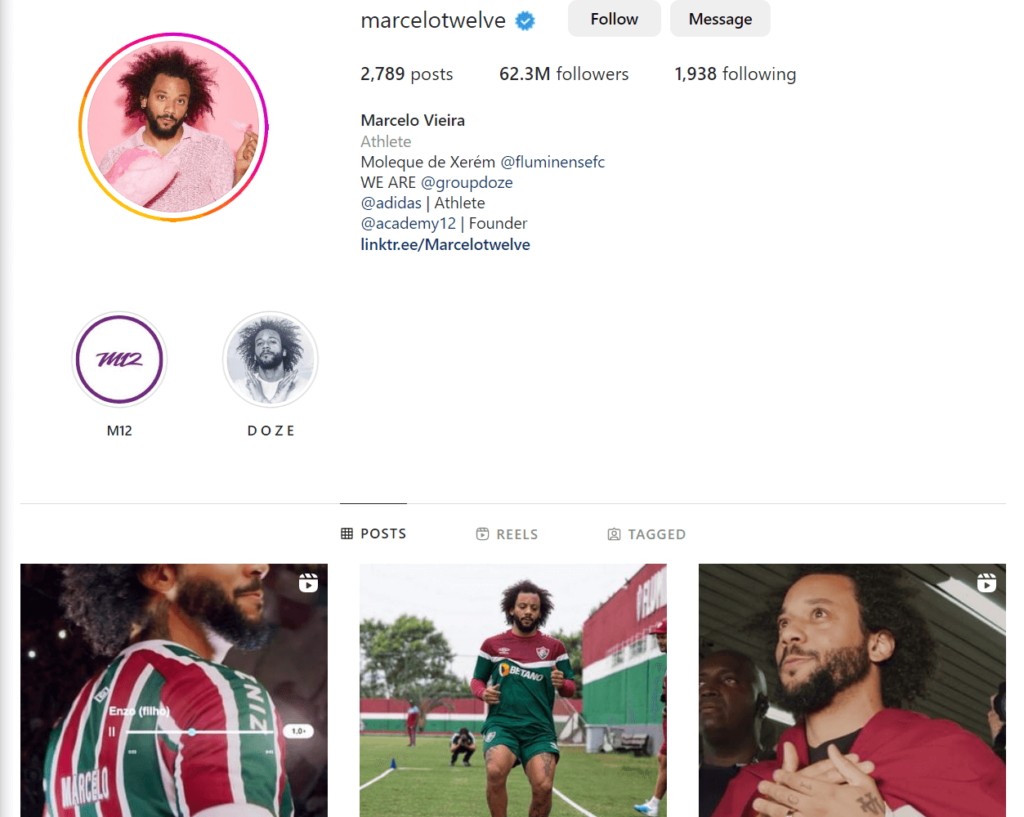 Marcelo Vieira official profile page on Instagram