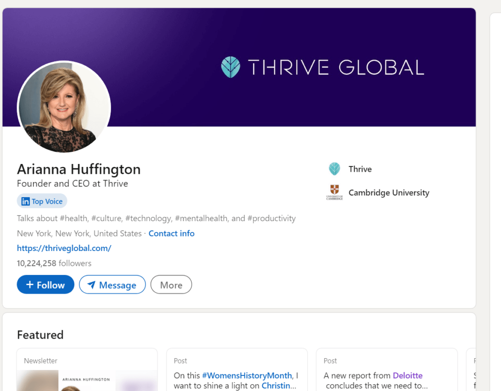 Arianna Huffington's official LinkedIn page