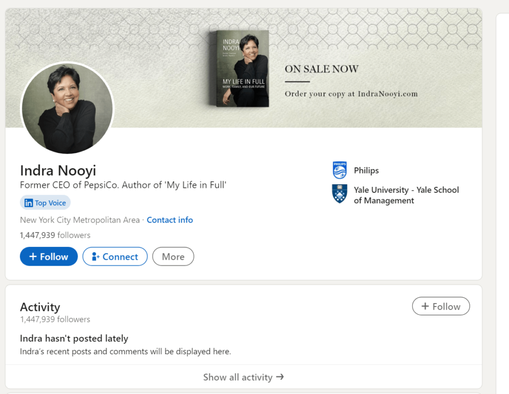 Indra Nooyi's official LinkedIn page