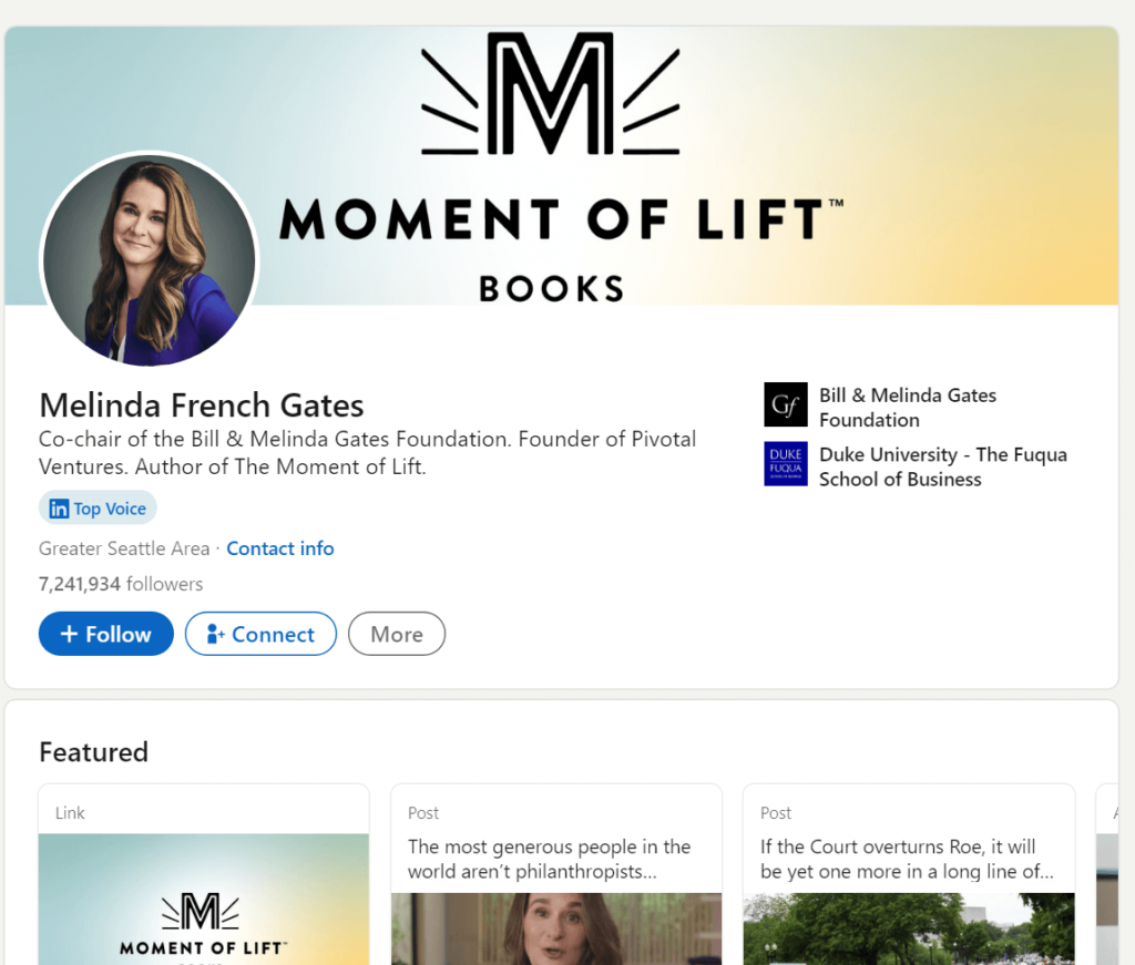 Melinda French Gate's official LinkedIn page