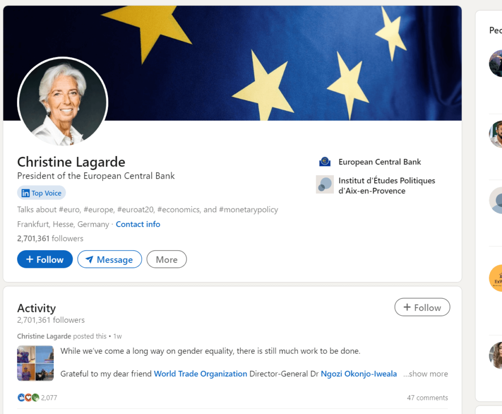 Christine Lagarde's official LinkedIn page