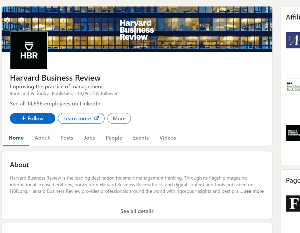 Harvard Business Review's official profile page on LinkedIn
