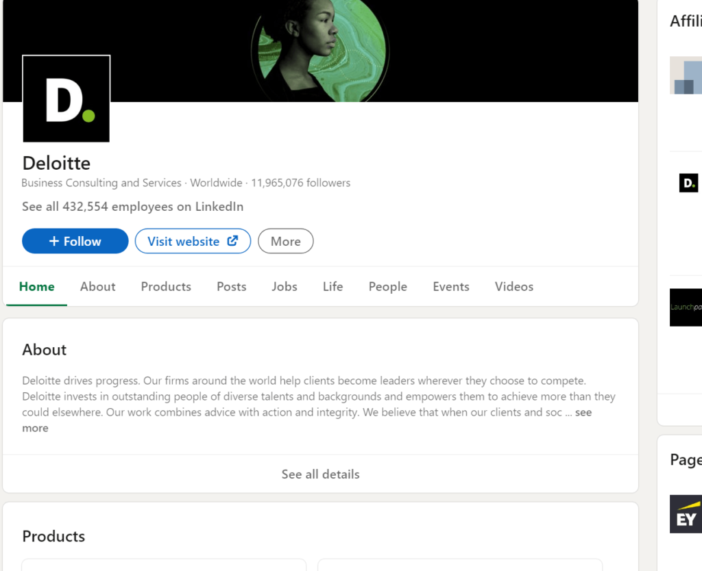 Deloitte's official profile page on LinkedIn