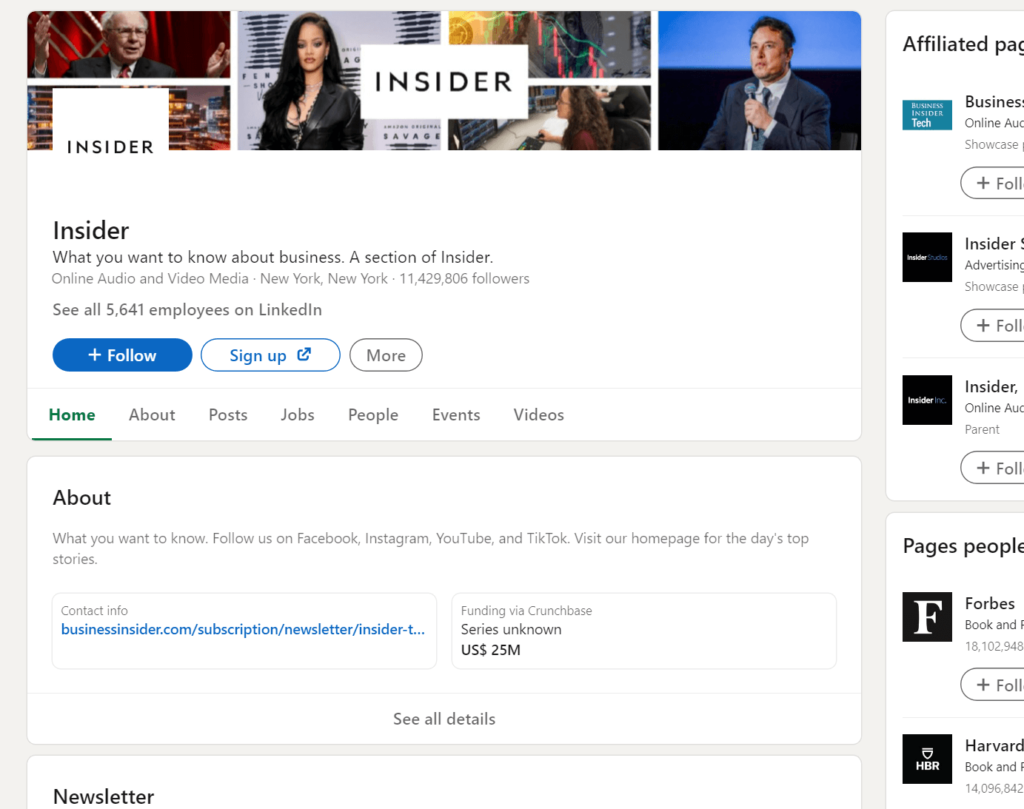 Insider Business' official profile page on LinkedIn