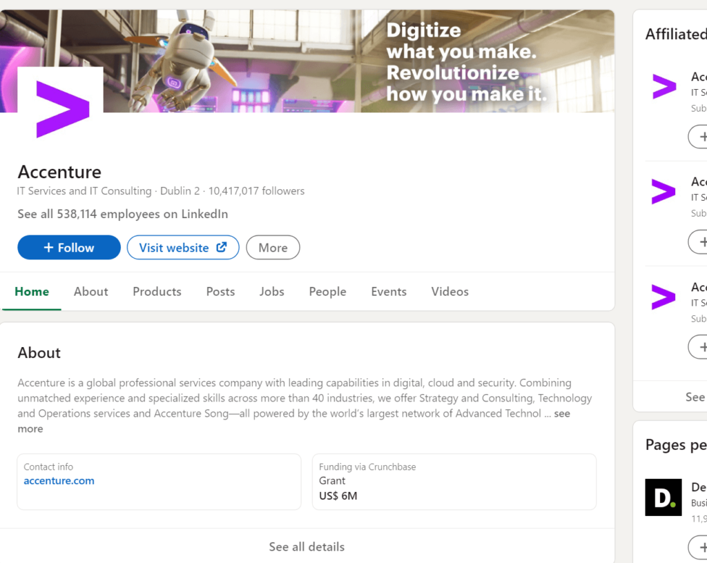 Accenture's official profile page on LinkedIn