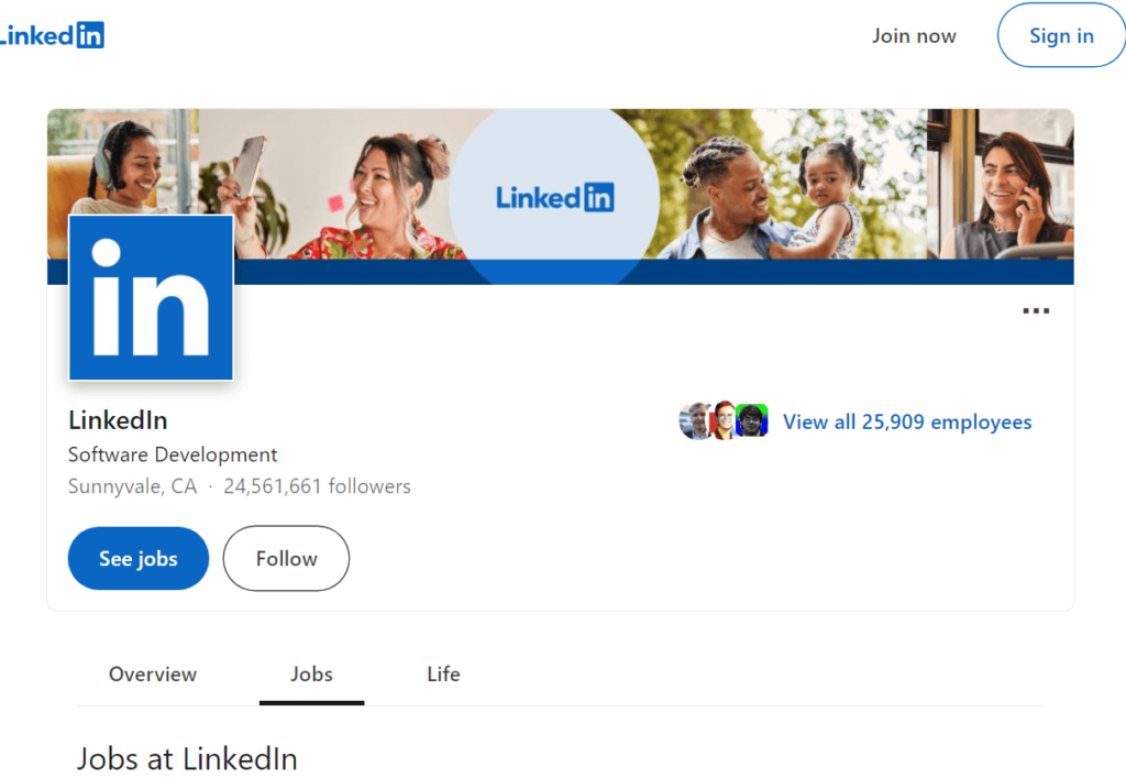 LinkedIn's official profile page on LinkedIn