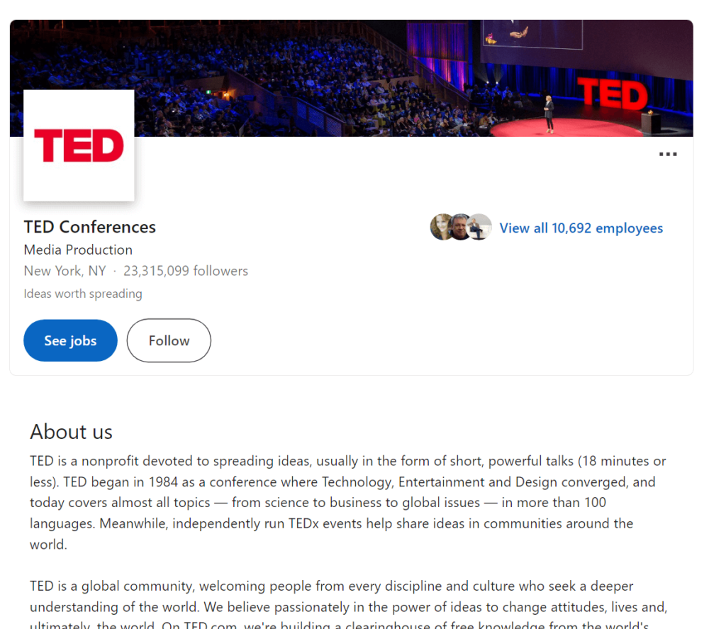 TED Conferences' official profile page on LinkedIn