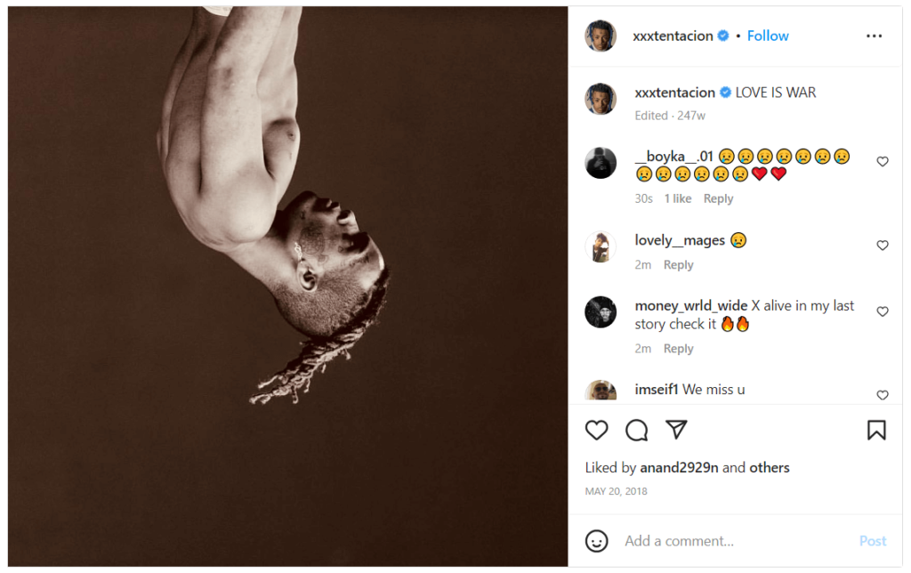 Picture showing XXXTentacion's final post on Instagram