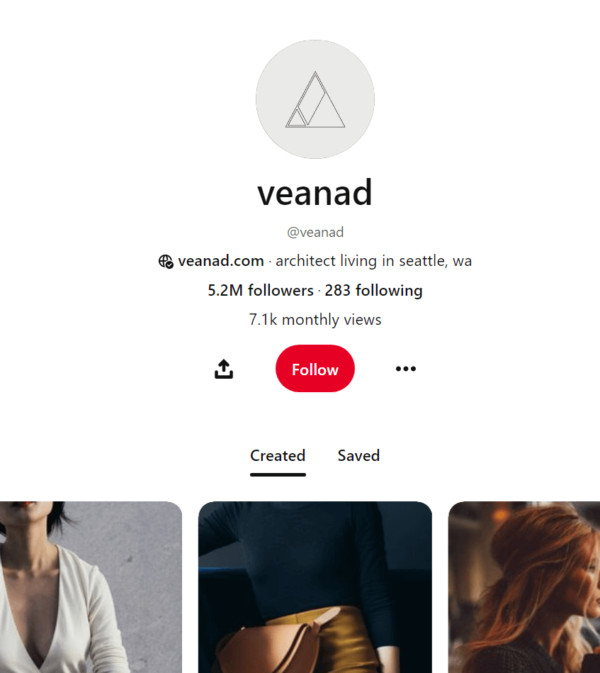 Veanad's profile page on Pinterest