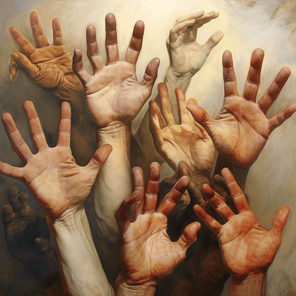 AI generated image showing many human hands