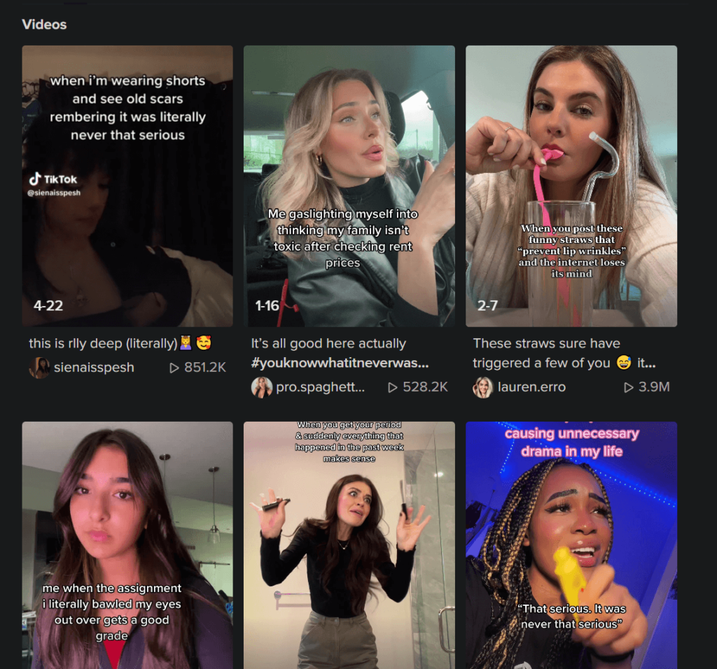 TikTok search page showing a couple of search results for "It Was Never That Serious"