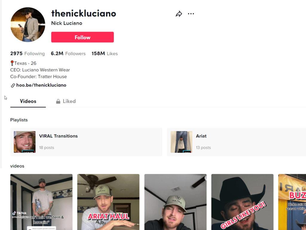 Nick Luciano's official TikTok page