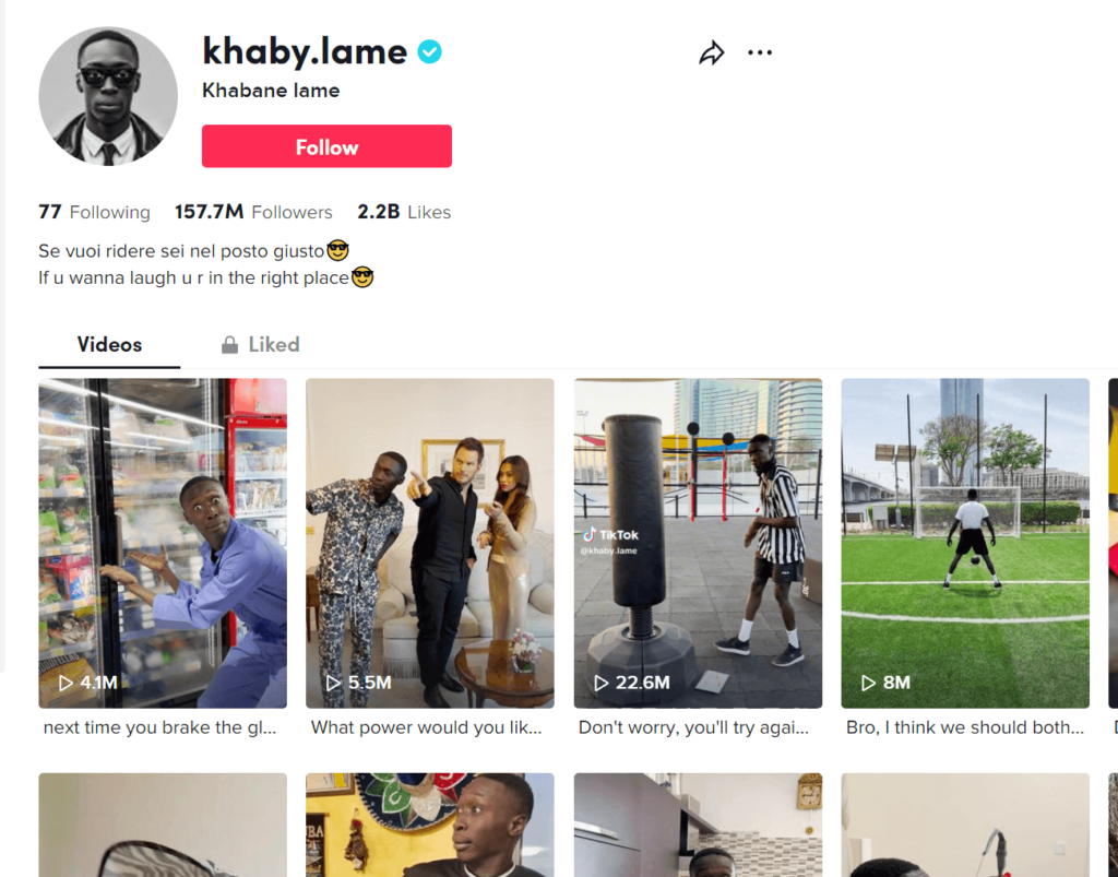 Khaby Lame's official TikTok page
