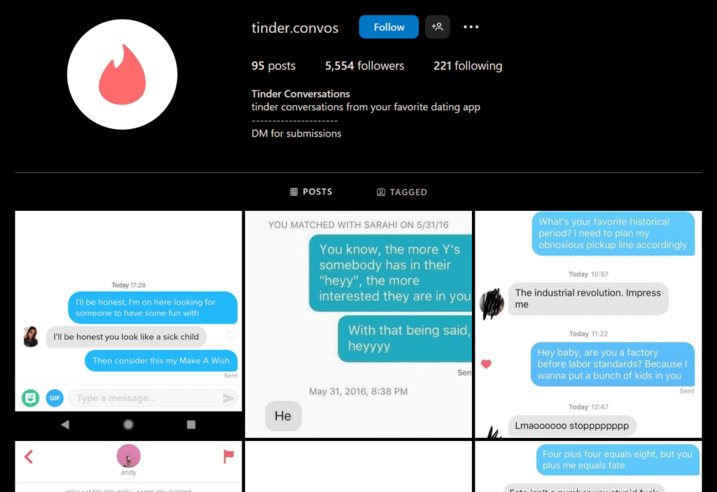 Tinder Conversations' official Instagram page
